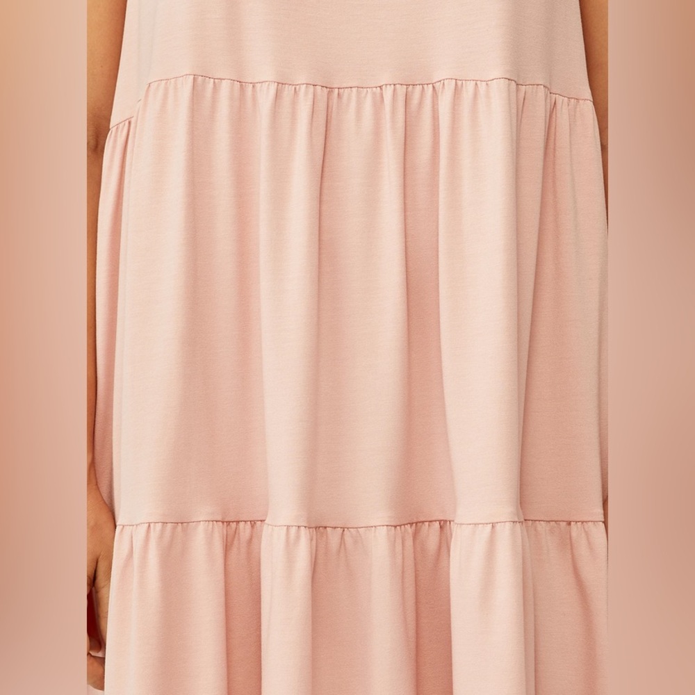 EILEEN FISHER PINK FINE JERSEY TIERED SLEEVELESS STRETCH MAXI DRESS / MEDIUM - Picture 4 of 8